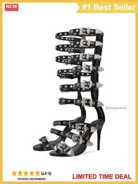 Women's Knee High Gladiator Sandals Back Zip Buckle Strap Heels